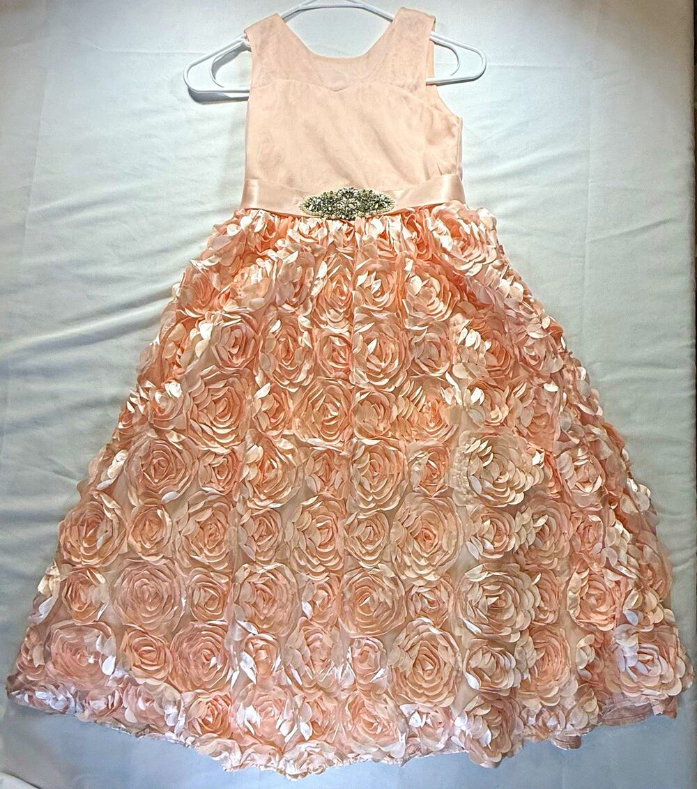 Girls Pink Formal Flower Girl Dress Size 6x- Rosette Skirt Rhinestone Waist